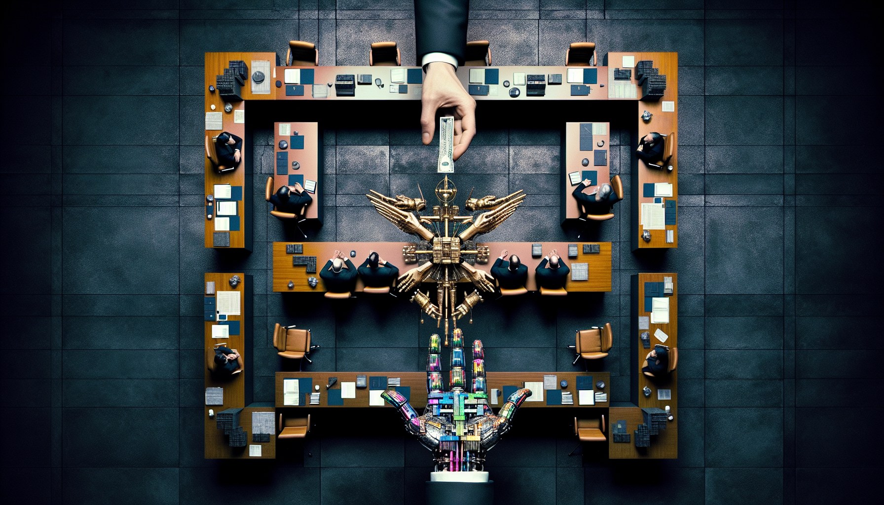 Create an editorial image that looks like a cross between a Stanley Kubrick movie scene and a brutalist art-house film p