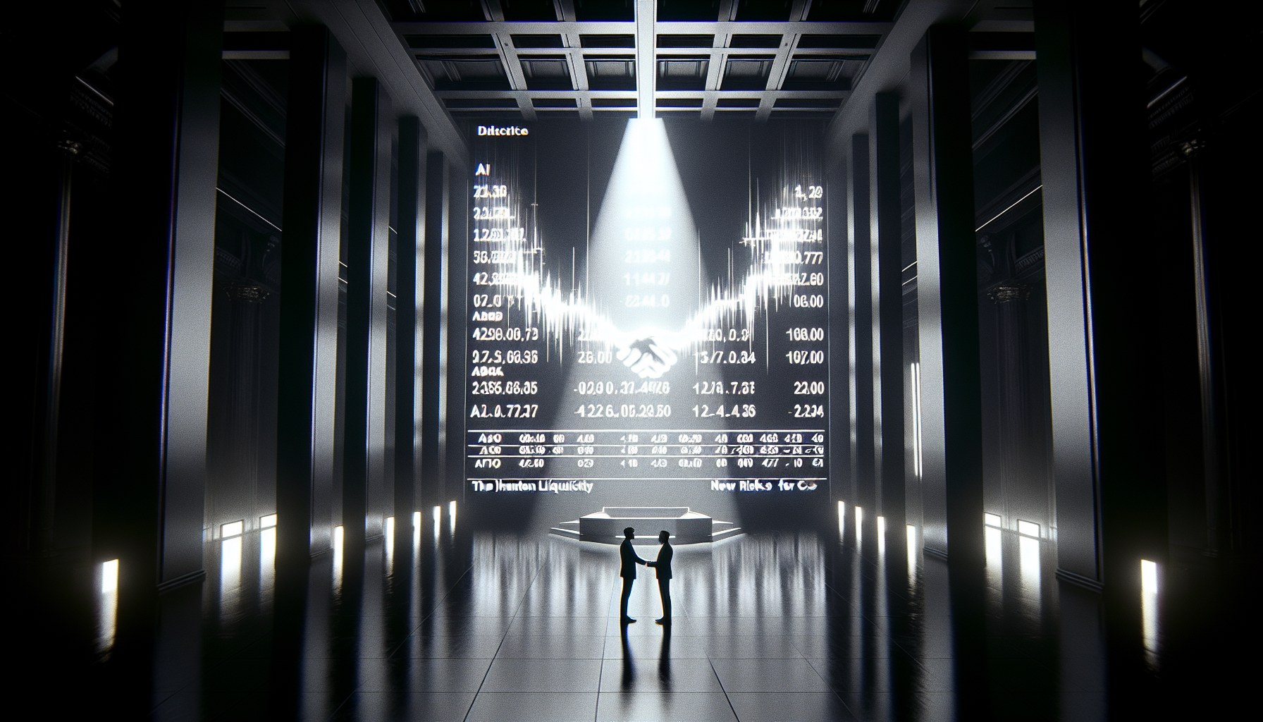 Picture a cinematic, editorial wide-shot of a scene framed against a stark environment that's dominated by strong geomet
