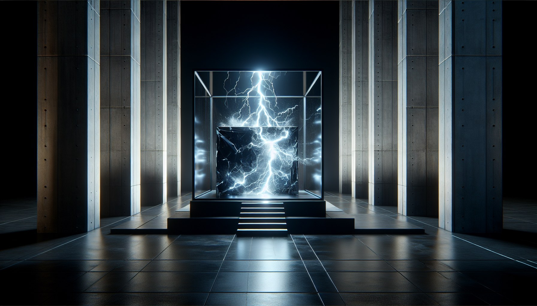 Picture a photorealistic scene with cinematic lighting, embodying high visual tension and strong geometric shapes. At th