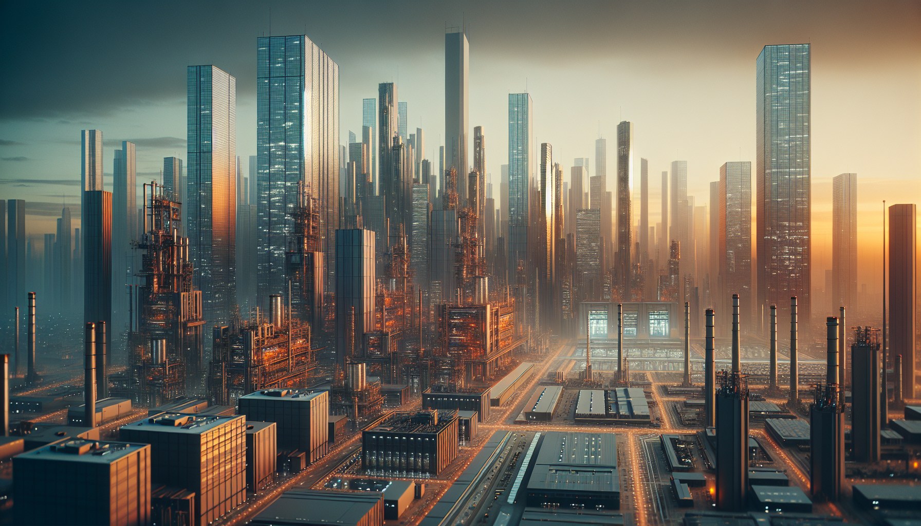 Create a wide-angle architectural or landscape composition, reminiscent of the large-format film aesthetic of Andreas Gu