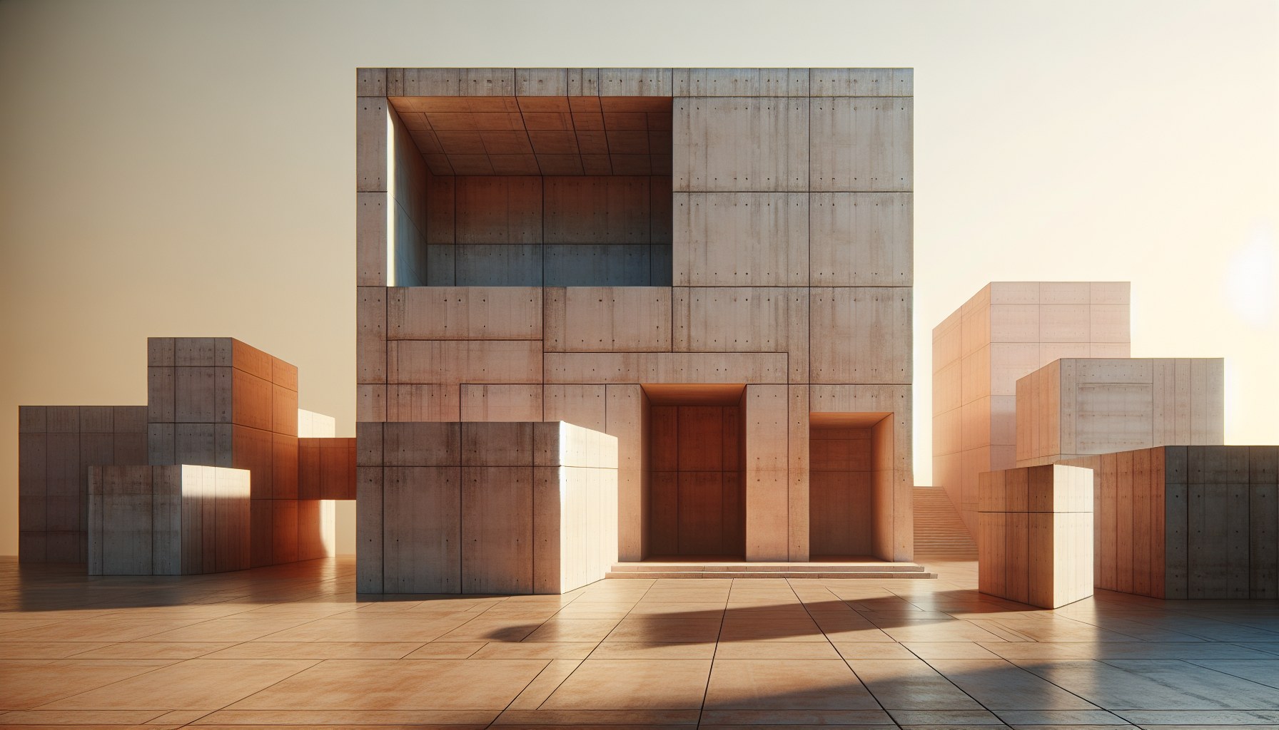 Envision an image that exemplifies brutalist minimalism, dominated by a single large geometric shape — be it a circle, s