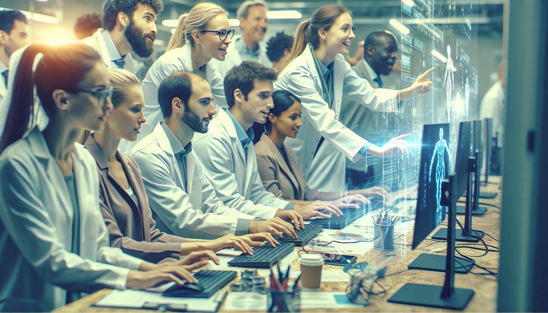 Generate a documentary-style image that portrays a candid moment related to the theme of Clinical AI. In this scene, a d