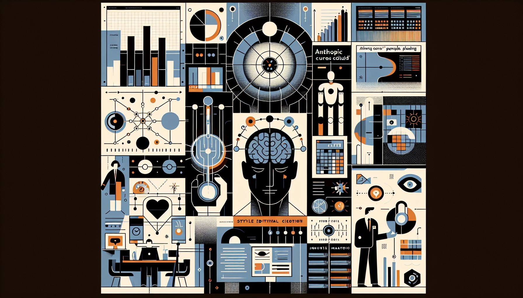 Create a stylised editorial illustration in a flat 2D composition with bold geometry. Use a limited three-color palette 