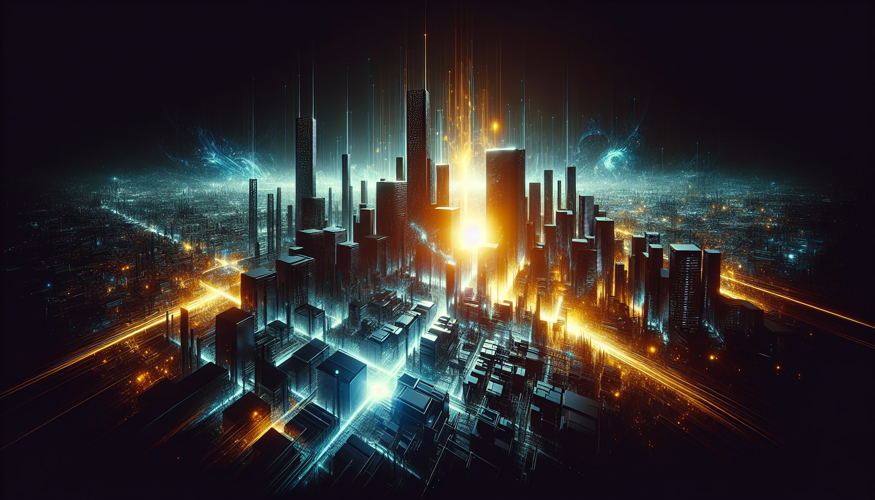 Create a dramatic, visually appealing image that captures the essence of IA infrastructure and thermal pollution risks f