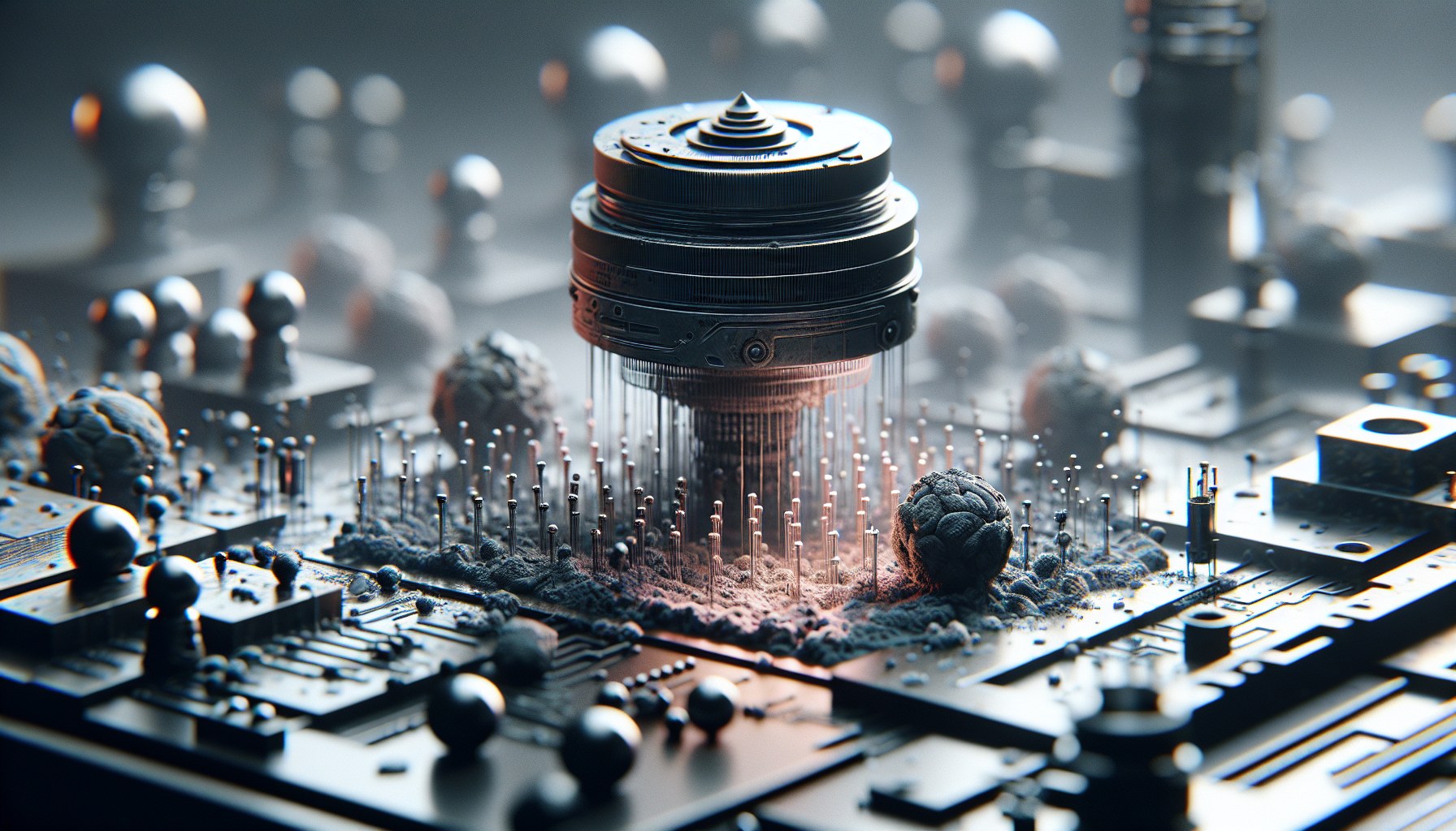Create an abstract, text-free, 16:9 wide image that presents an exceptionally close-up look at a physical object, with a