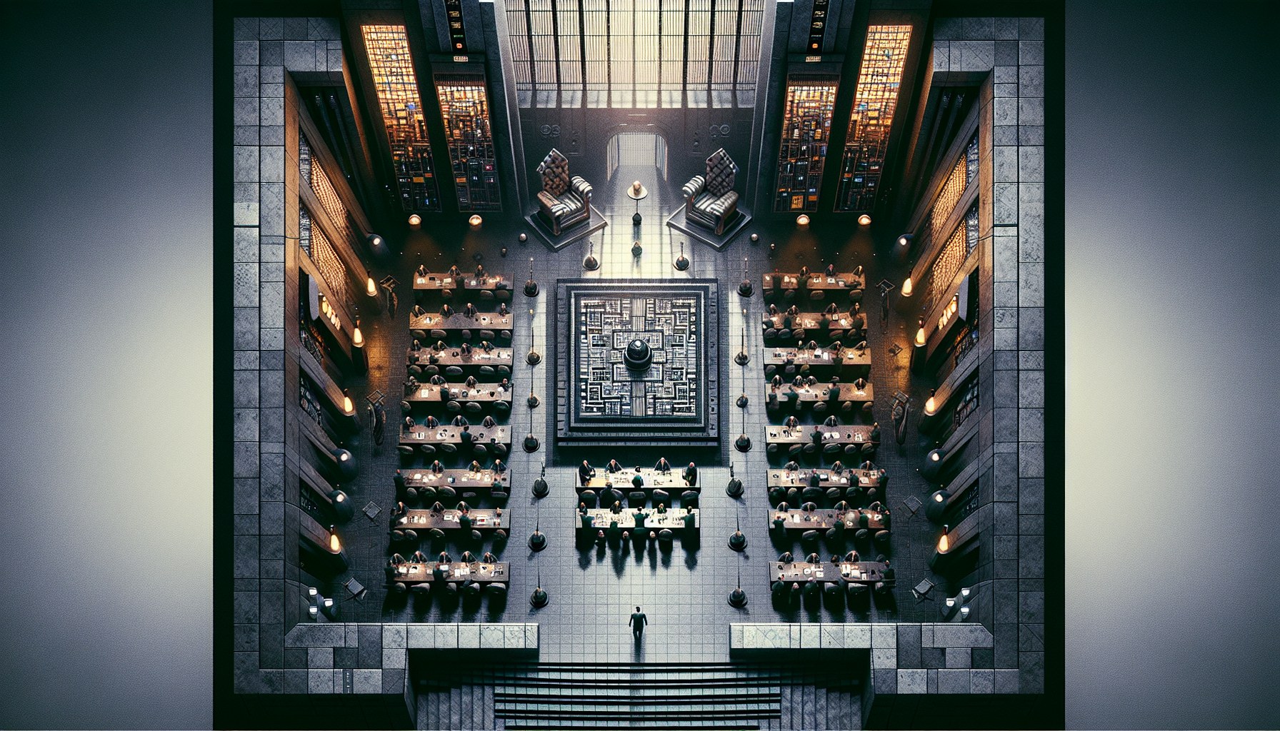 Create an image that captures the essence of an editorial illustration and contains elements of a cinema still, a brutal