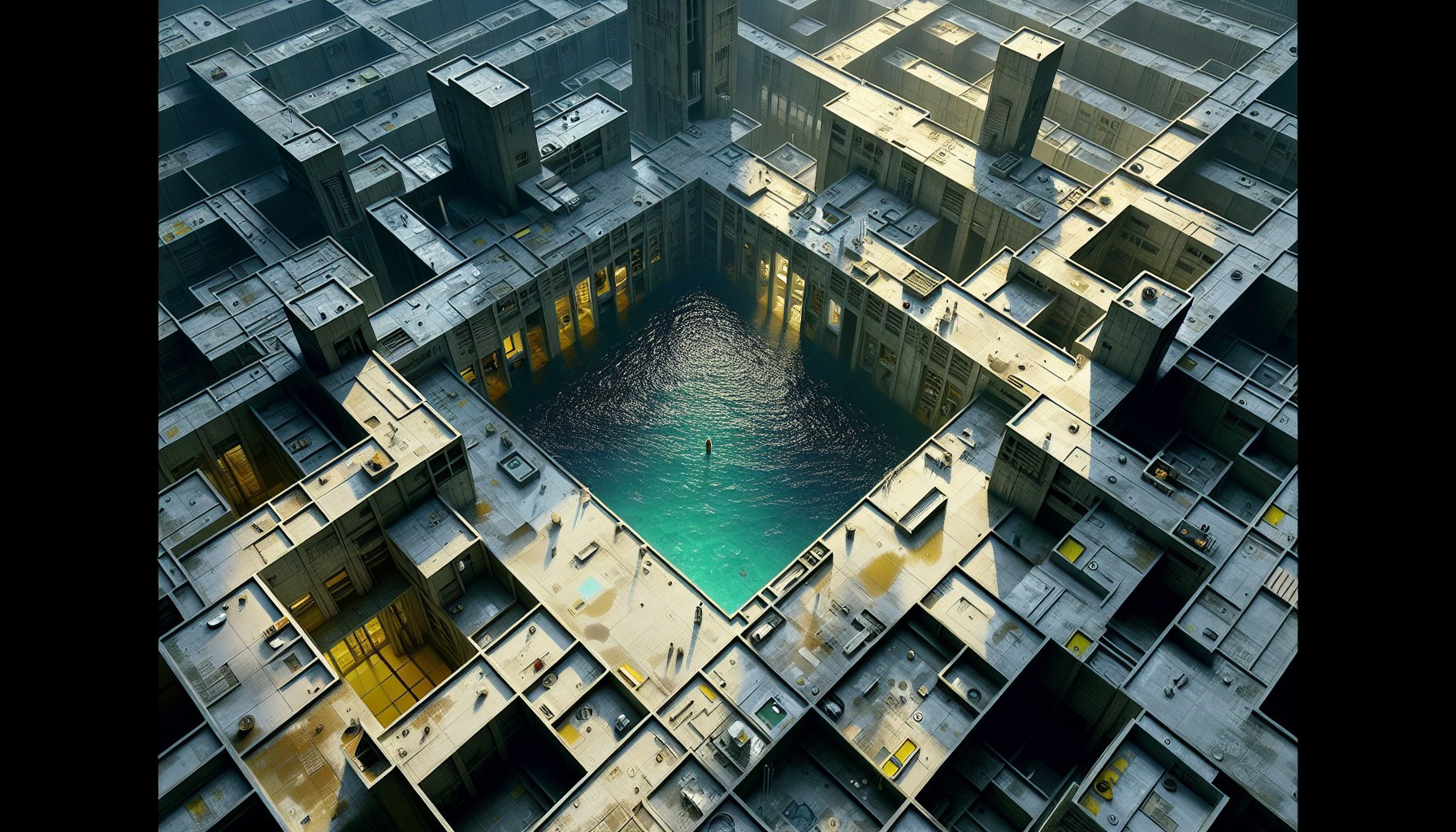 Create a complex digital map viewed from a bird's eye perspective. The image should evoke an editorial illustration, see