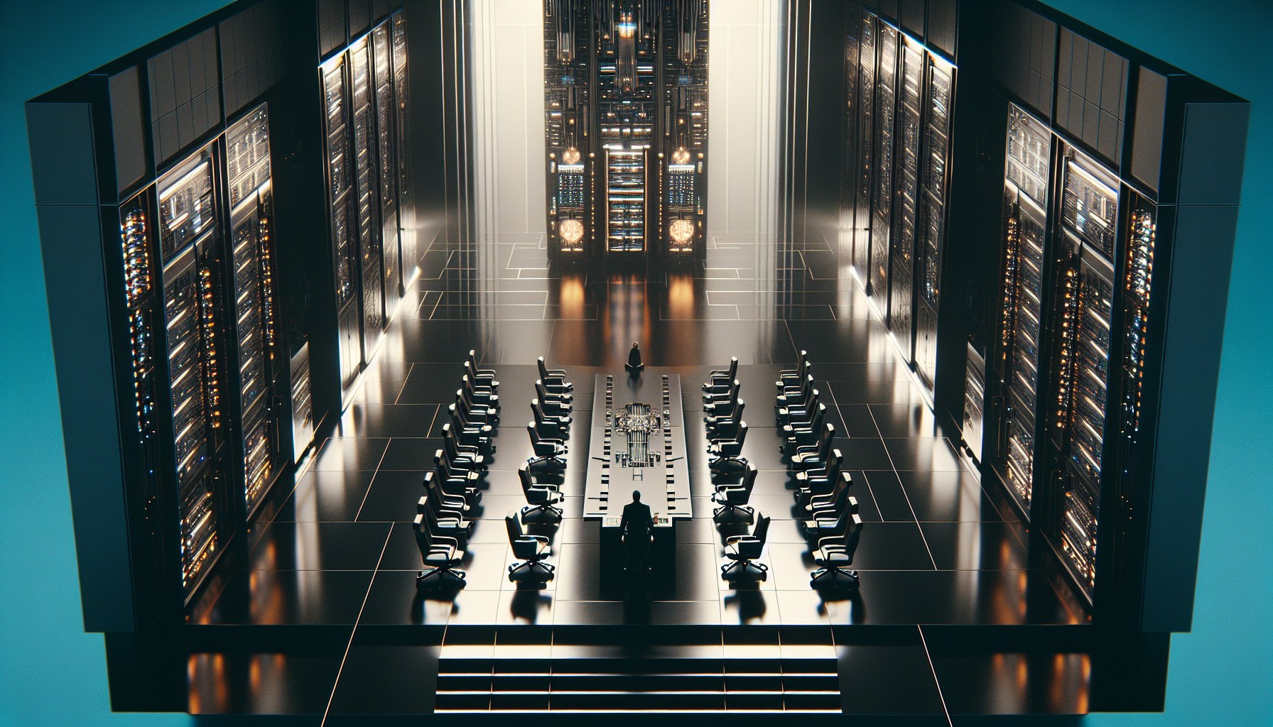 Create a 16:9 cinematic editorial illustration designed for technical readers. Apply a style reminiscent of Stanley Kubr