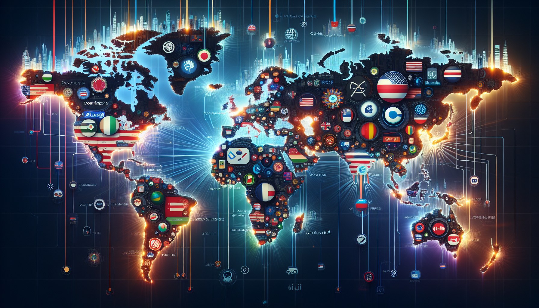 A stylized map of the world in an editorial illustration, where large cities are highlighted in various colours. These c